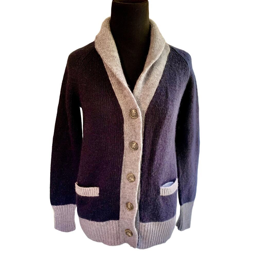 J. Crew Navy & Gray Trim Button Up Shawl Collar Cardigan Classic Size Medium